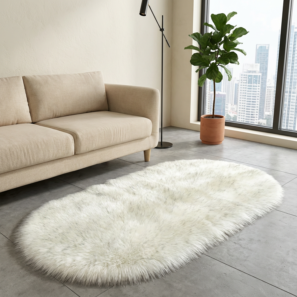 Plush Oval Faux Sheepskin Rug – Super Soft Cozy Accent | Bedroom Living Room Carpet | Trufairs