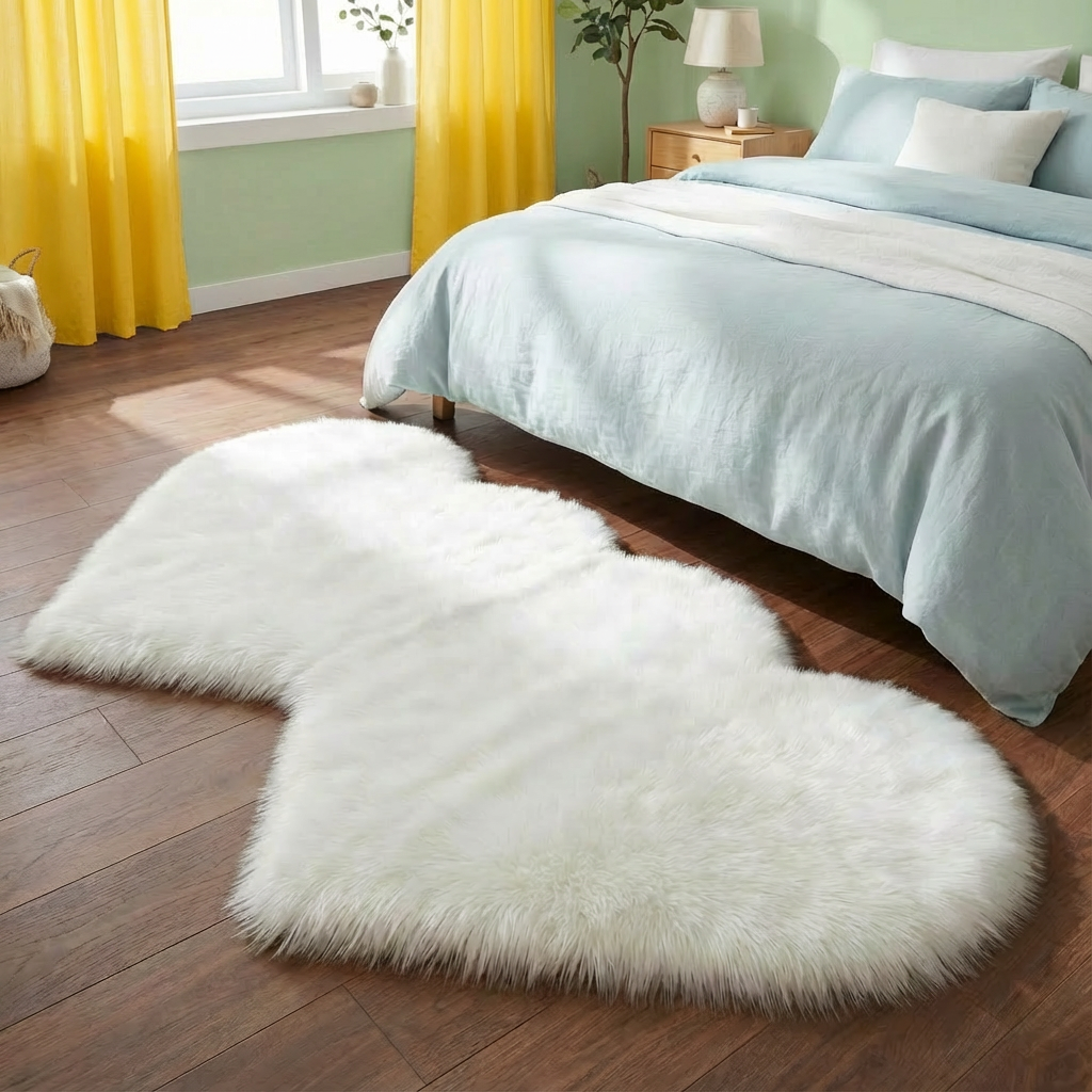 Heart-Shaped Faux Sheepskin Rug – Soft & Fluffy Decorative Rug for Girls Bedroom and Home Decor | Trufairs