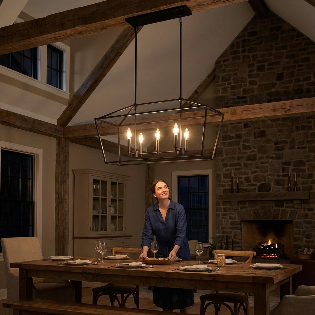 5-Light Kitchen Island Lighting Linear Traditional Classic Chandeliers, Farmhouse Dining Room Light Candle Pendant Lighting Hanging Matte Black Finish for Foyer Restaurant, E12 Base