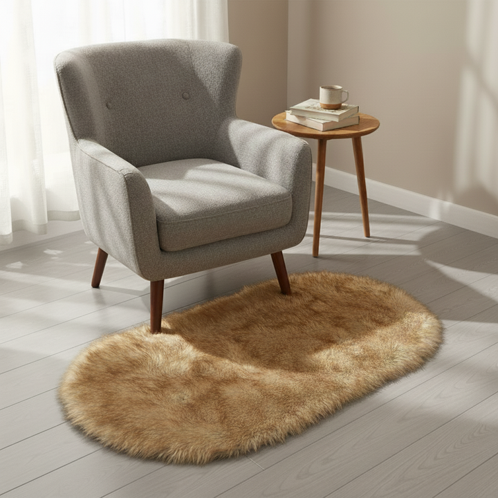 Super Soft Fluffy Faux Sheepskin Oval Area Rug – Plush Shaggy Bedside & Living Room Carpet | Trufairs
