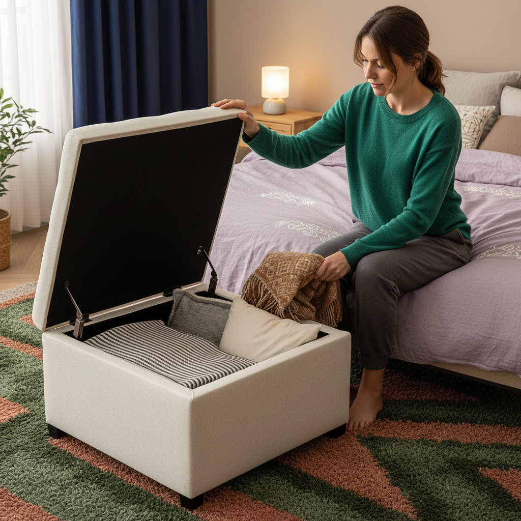 HOMCOM Round Storage Ottoman Bench, Button Tufted Ottoman with Flip Top for Living Room, Entryway and Bedroom, Beige