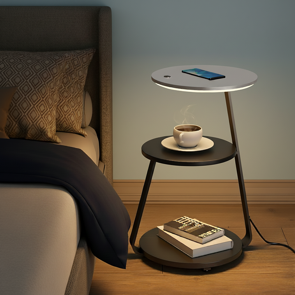 Smart Nightstand with Wireless Charger & LED Night Light Side Table | Trufairs
