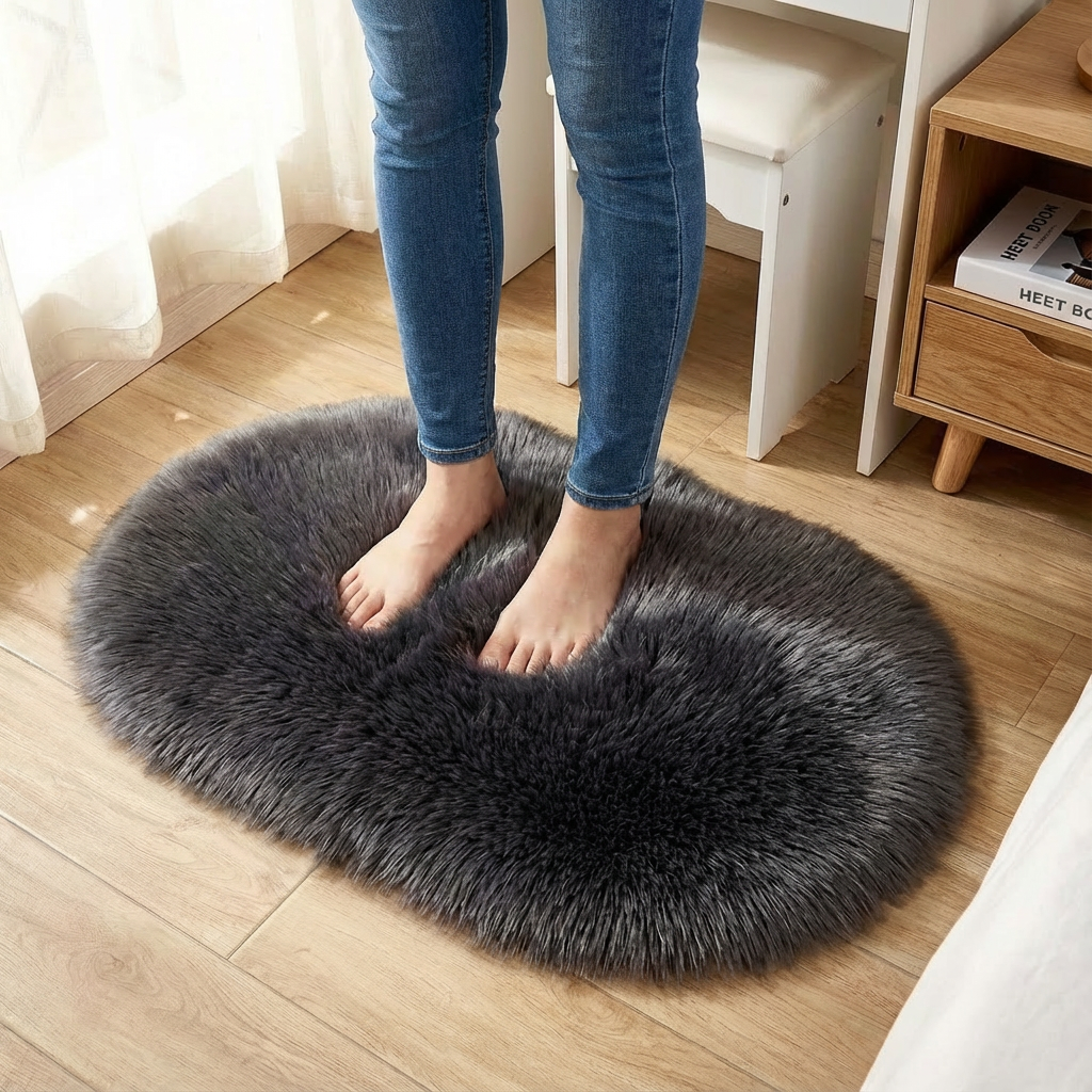 Plush Oval Faux Sheepskin Rug – Super Soft Cozy Accent | Bedroom Living Room Carpet | Trufairs