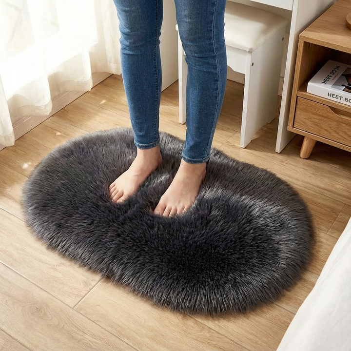 Plush Oval Faux Sheepskin Rug – Super Soft Cozy Accent | Bedroom Living Room Carpet | Trufairs