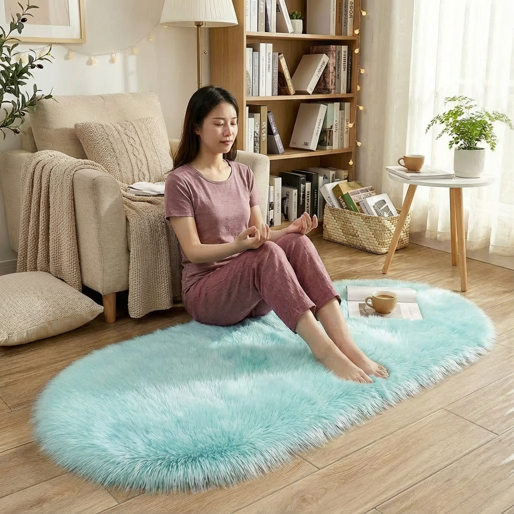 Plush Oval Faux Sheepskin Rug – Super Soft Cozy Accent | Bedroom Living Room Carpet | Trufairs