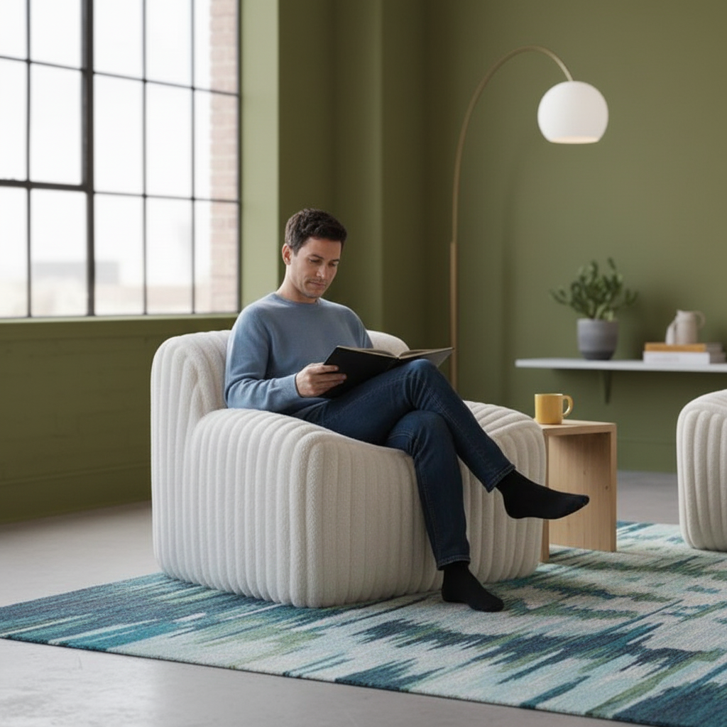 Osterbro Accent Chair Cream – Plush Cord-Style Fabric & Solid Ash Wood Legs | Living Room & Lounge | Trufairs