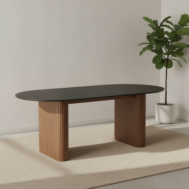 Lassig Dining Table – Stunning Black & Walnut Design | Dining Room Furniture | Trufairs