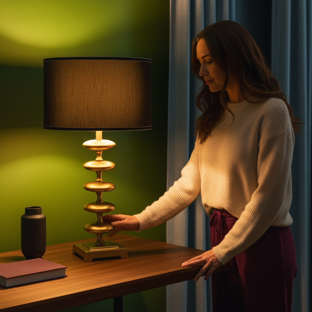 16x16x29.8" Gold and Black Table Lamp with Contemporary Disc Design