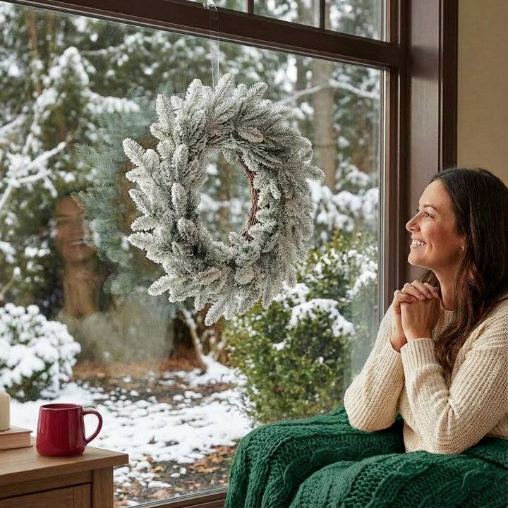 Winter Elegance Eucalyptus Wreath – Festive Flocked Charm | Artificial Holiday Decor | Trufairs