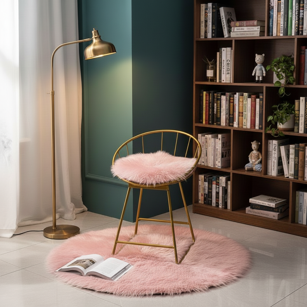 Round Faux Fur Sheepskin Rug – Ultra-Soft Plush Accent | Multipurpose Living Room & Decor | Trufairs