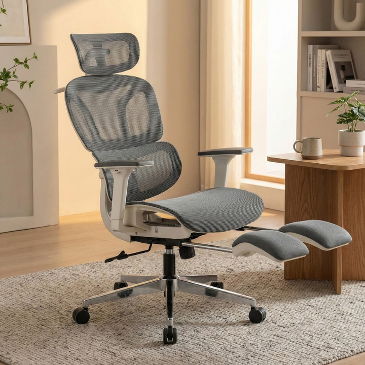 Full Mesh Ergonomic Office Chair – Adjustable Headrest, 3D Armrests, Footrest & Hanger | Professional Mesh Desk Chair | Trufairs