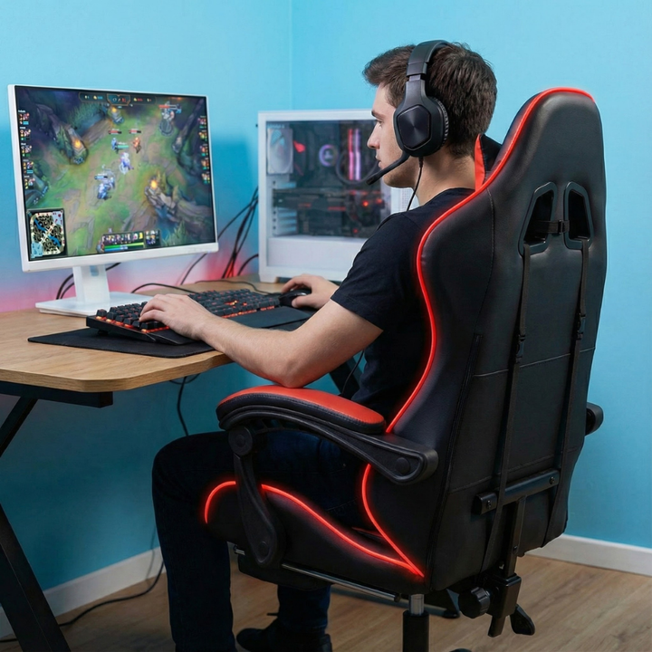 RGB LED Gaming Chair with Footrest – Adjustable Backrest & Lumbar Support | Racing Style Ergonomic Computer Chair | Trufairs