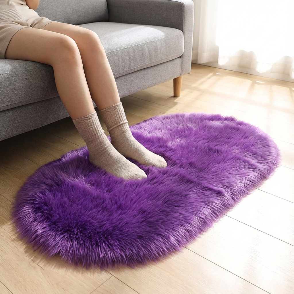 Plush Oval Faux Sheepskin Rug – Super Soft Cozy Accent | Bedroom Living Room Carpet | Trufairs