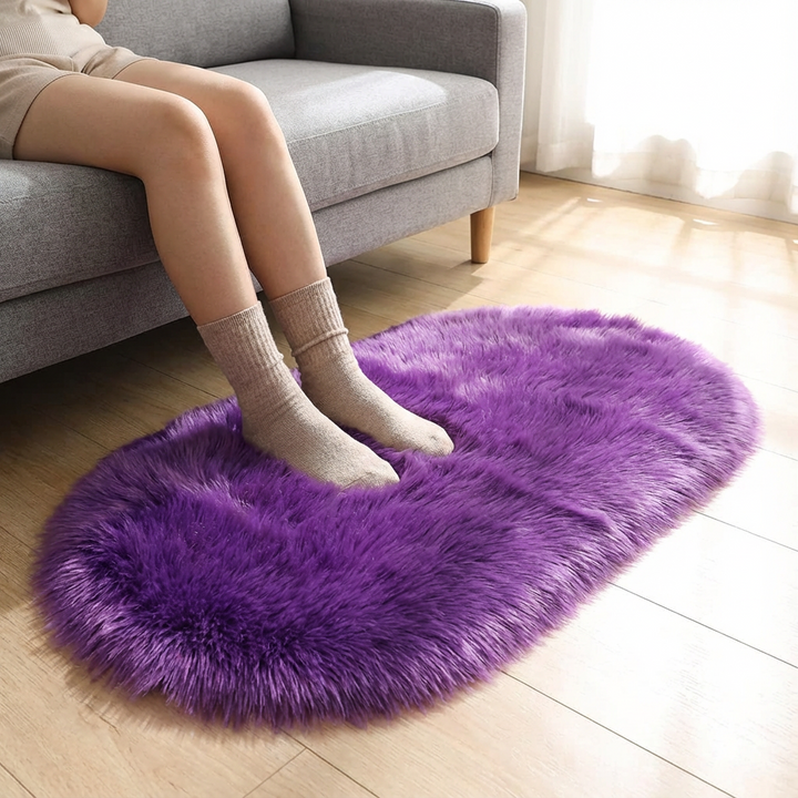 Plush Oval Faux Sheepskin Rug – Super Soft Cozy Accent | Bedroom Living Room Carpet | Trufairs