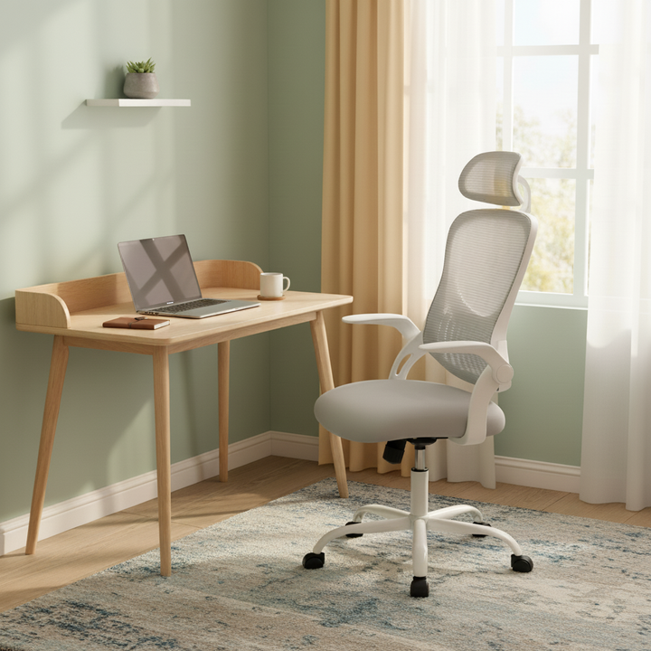 Mesh Ergonomic Office Chair with Flip-Up Arms – Adjustable Headrest & Lumbar Support | Home/Executive Computer Desk Chair | Trufairs