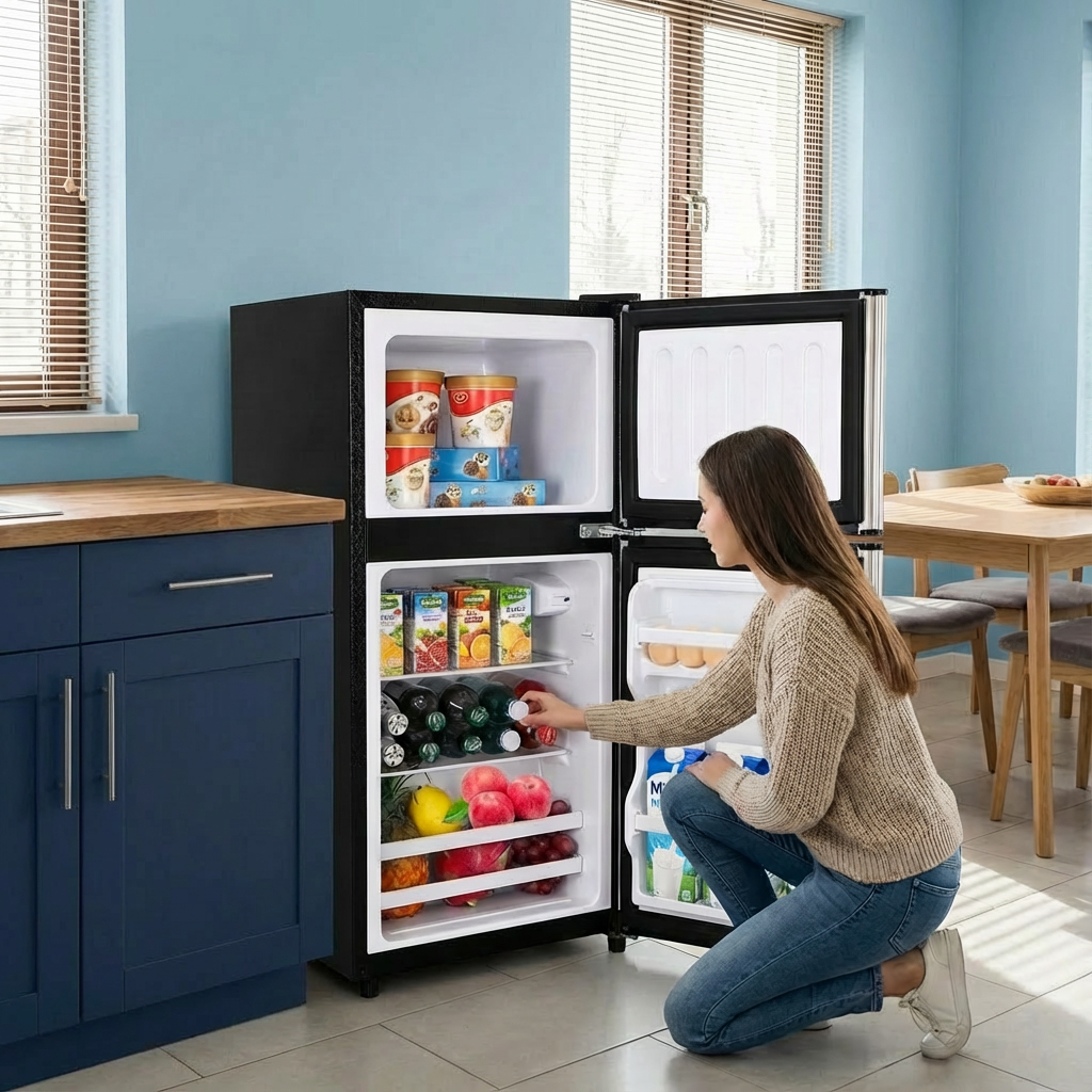 3.5Cu.Ft Compact Refrigerator Mini Fridge with Freezer, Small Refrigerator with 2 Door, 7 Level Thermostat Removable Shelves for Kitchen, Dorm, Apartment