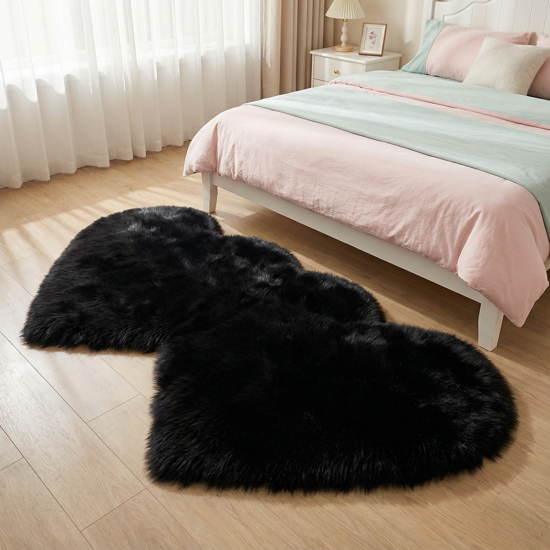 Heart-Shaped Faux Sheepskin Rug – Soft & Fluffy Decorative Rug for Girls Bedroom and Home Decor | Trufairs