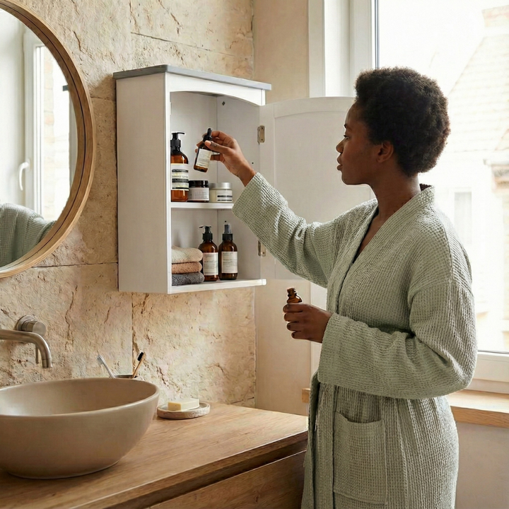 Space-Saving Bathroom Wall Cabinet with Adjustable Shelf – Small MDF Storage Organizer for Bathroom, Kitchen & Living Room | Trufairs