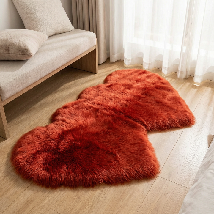 Heart-Shaped Faux Sheepskin Rug – Soft & Fluffy Decorative Rug for Girls Bedroom and Home Decor | Trufairs
