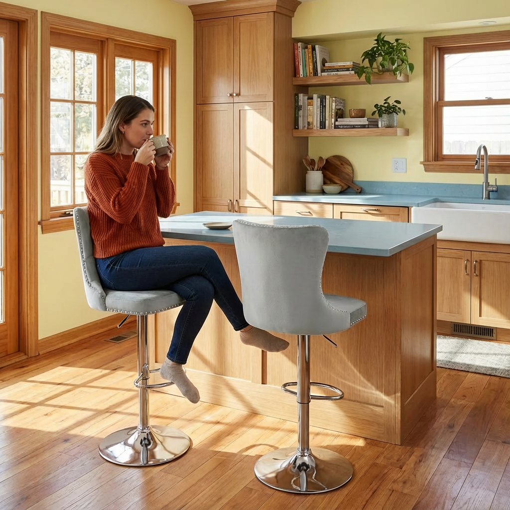 Velvet Bar Stools Set of 2 with Backrest, Swivel & Footrest — 30″ Counter Height | Trufairs