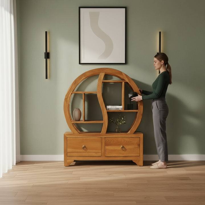 Cabinet with Yin Yang Shelf 26.8"x10.2"x32.7" Solid Wood Teak