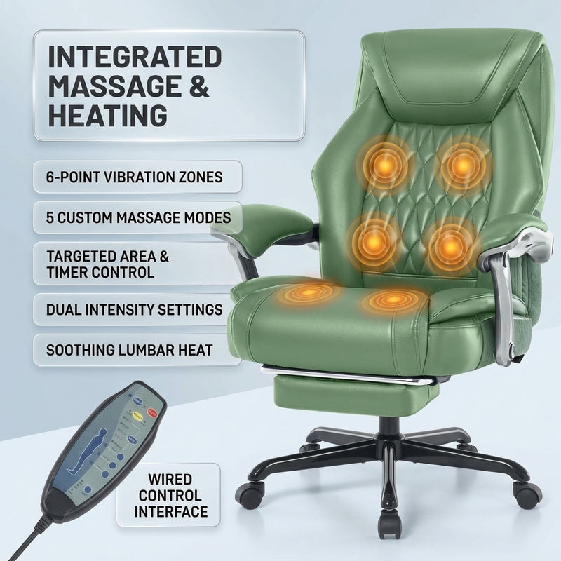 Massage office chair backrest and seat with six heated vibration nodes and a wired remote control
