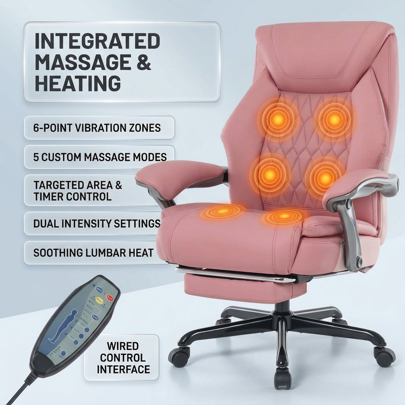 Massage office chair backrest and seat with six heated vibration nodes and a wired remote control