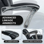 Close-up of the massage office chair's wide adjustable linkage armrest