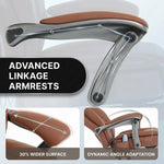 Close-up of the massage office chair's wide adjustable linkage armrest