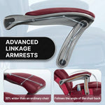 Close-up of the massage office chair's wide adjustable linkage armrest