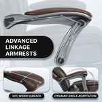 Close-up of the massage office chair's wide adjustable linkage armrest
