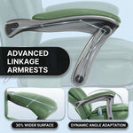 Close-up of the massage office chair's wide adjustable linkage armrest