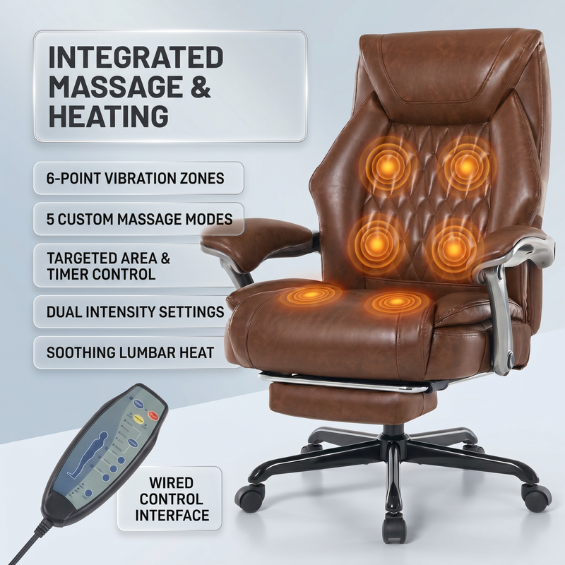 Close-up of the massage office chair's wide adjustable linkage armrest