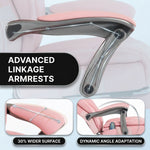 Close-up of the massage office chair's wide adjustable linkage armrest