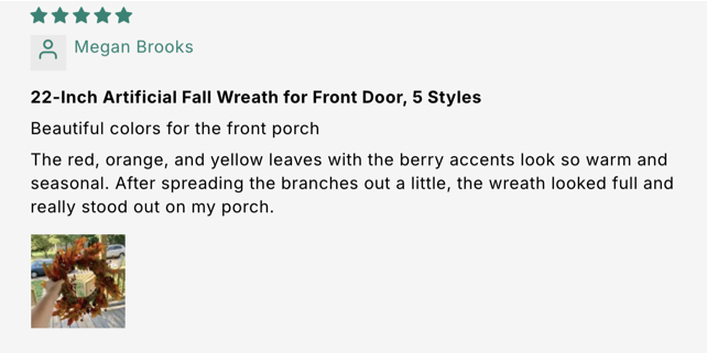 22-Inch Artificial Fall Wreath for Front Door – Berry, Pumpkin & Floral Styles customer review screenshot 1