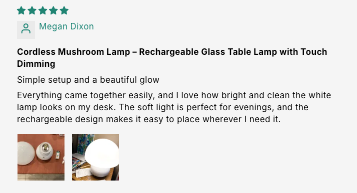 Cordless Mushroom Lamp – Rechargeable Glass Table Lamp with Touch Dimming customer review screenshot 3
