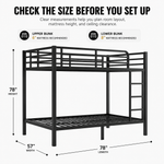 Dimensioned diagram of the metal bunk bed with recommended mattress thickness
