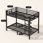 Dimensioned diagram of the metal bunk bed with recommended mattress thickness
