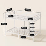 Dimensioned diagram of the metal bunk bed with recommended mattress thickness