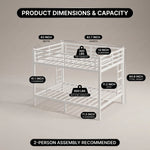 Dimensioned diagram of the metal bunk bed with recommended mattress thickness