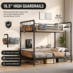 Metal bunk bed highlighting full-length guardrails and a built-in side ladder