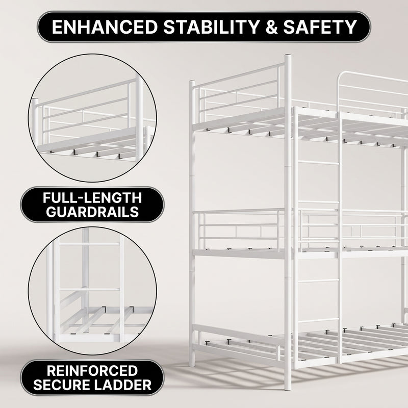 Metal bunk bed shown in shared - teen - guest and family bedroom settings