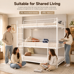 Metal bunk bed shown in shared - teen - guest and family bedroom settings