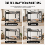 Metal bunk bed shown in shared - teen - guest and family bedroom settings