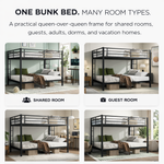 Metal bunk bed shown in shared - teen - guest and family bedroom settings
