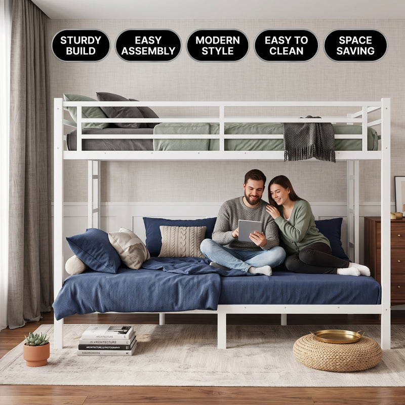 Metal bunk bed shown in shared - teen - guest and family bedroom settings