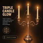 Gold five-arm candelabra graphic describing its metal zinc-alloy construction and surface plating