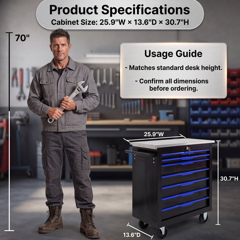 Compact metal tool box organizer dimensions - 8.6 x 4.6 x 8.1 inches desktop size