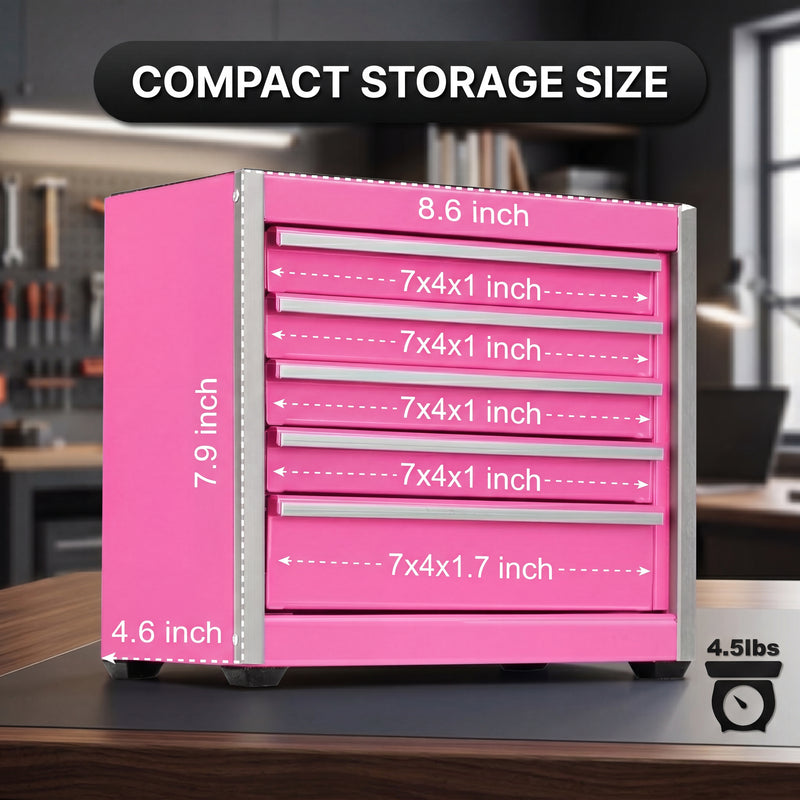Compact metal tool box organizer dimensions - 8.6 x 4.6 x 8.1 inches desktop size