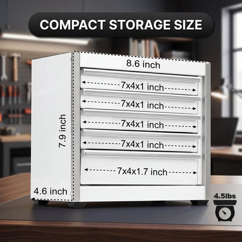 Compact metal tool box organizer dimensions - 8.6 x 4.6 x 8.1 inches desktop size